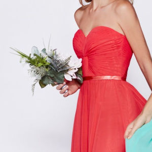 Coral Sleeveless Bridesmaid Long Dress